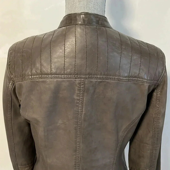 DANIER Taupe Brown Genuine Leather Moto Jacket Like New, Size S - Picture 6 of 13